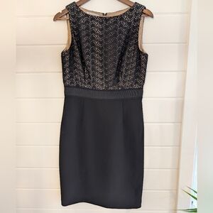 Kay Unger New York Black Lace & Satin Sheath Dress – Size 8